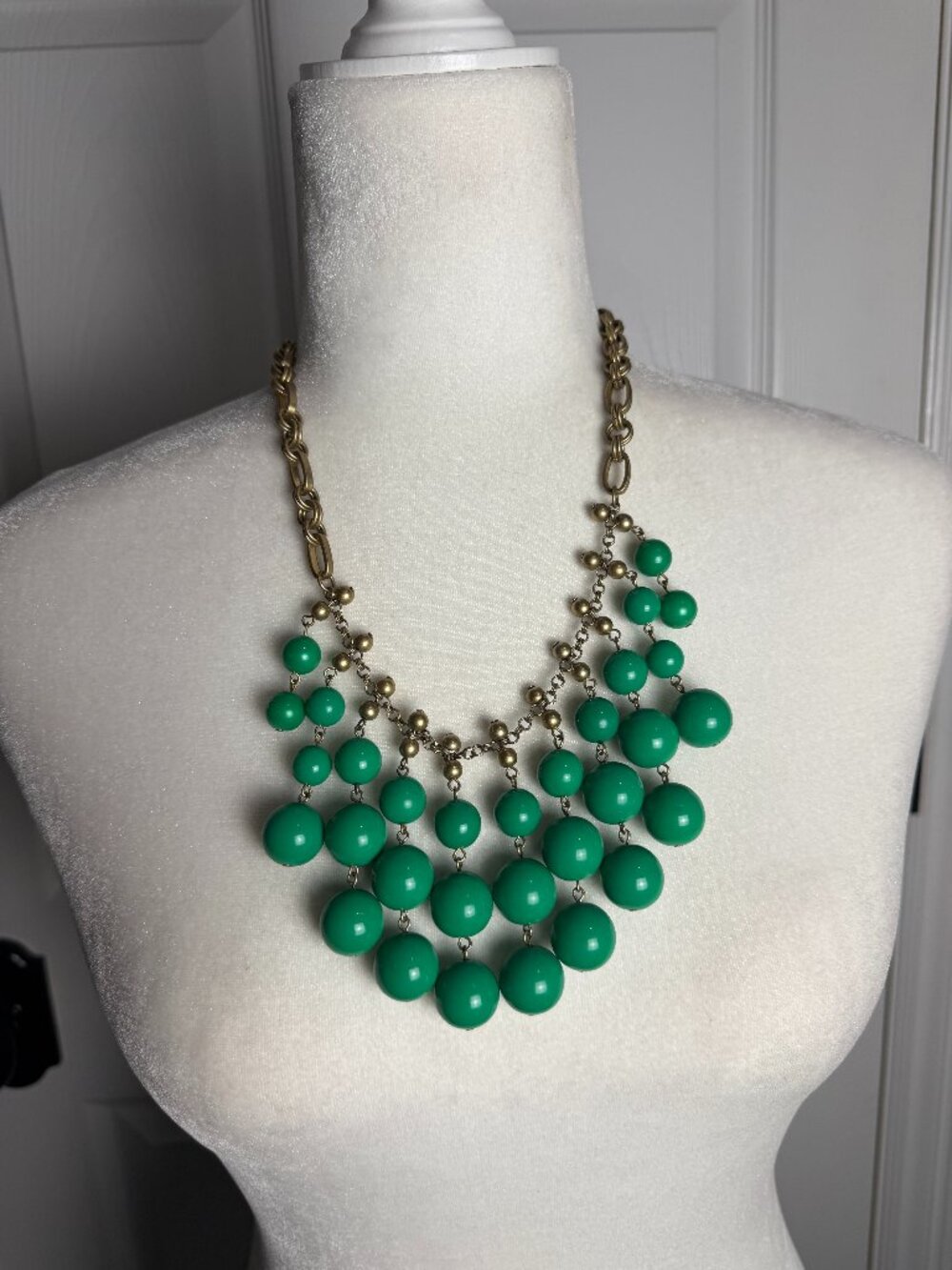 Stella & Dot Jolie Necklace tiered green beaded baubles and a gold-tone chain